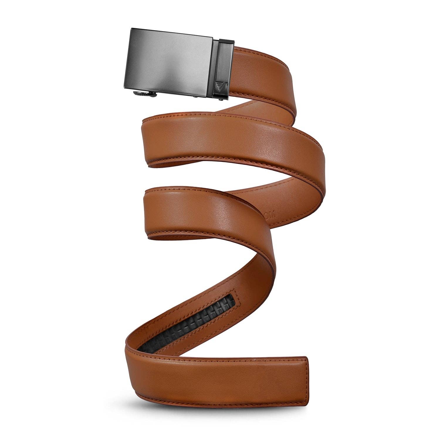 Brown belt with a silver buckle on a white background