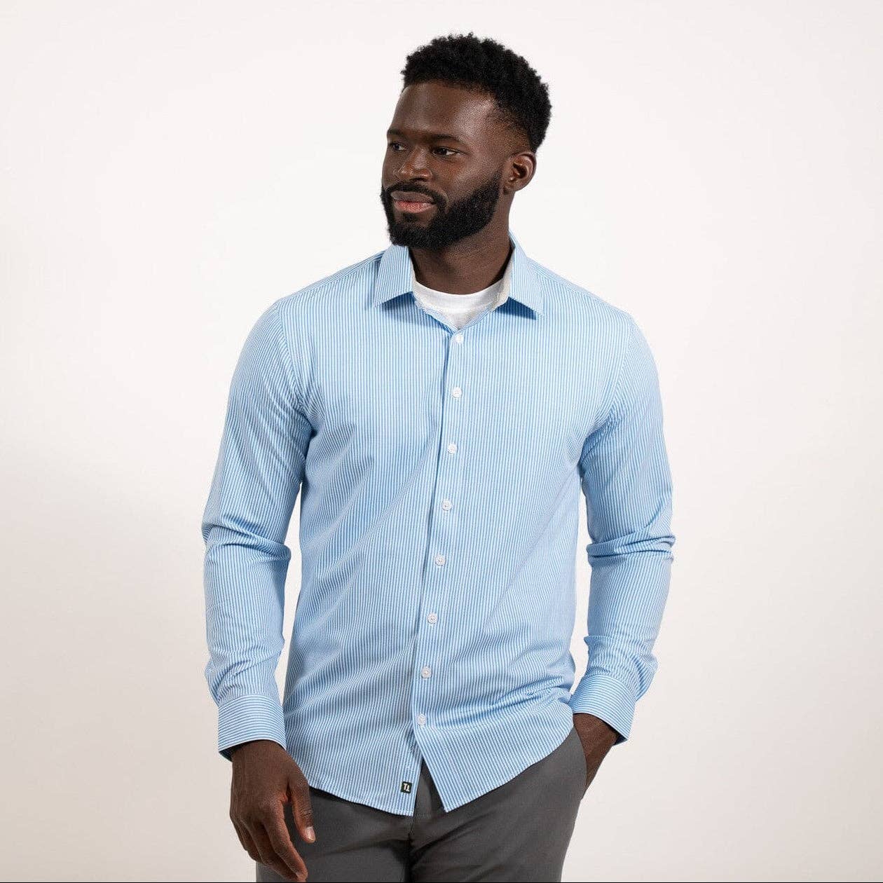 Hustle Sport Shirt - Long Sleeve - Light Blue Banker Stripe