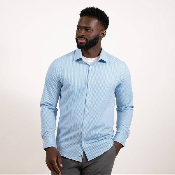 Hustle Sport Shirt - Long Sleeve - Light Blue Banker Stripe