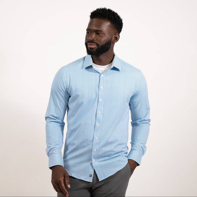 Hustle Sport Shirt - Long Sleeve - Light Blue Banker Stripe