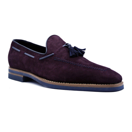 Crawford Sueded Goatskin & Crocodile Tassel Loafer, Bordeaux