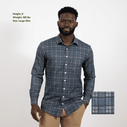Hustle Sport Shirt - Long Sleeve - Navy Grey Flannel
