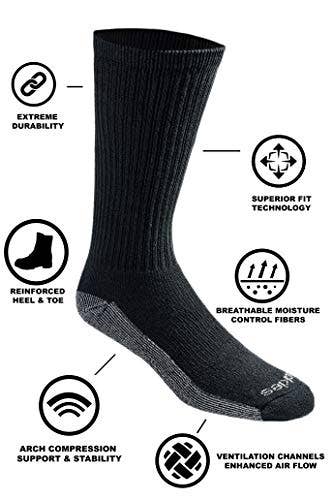 Dickies Men's Dry-tech Moisture Control Crew Socks Multipack, Black (6 Pairs)