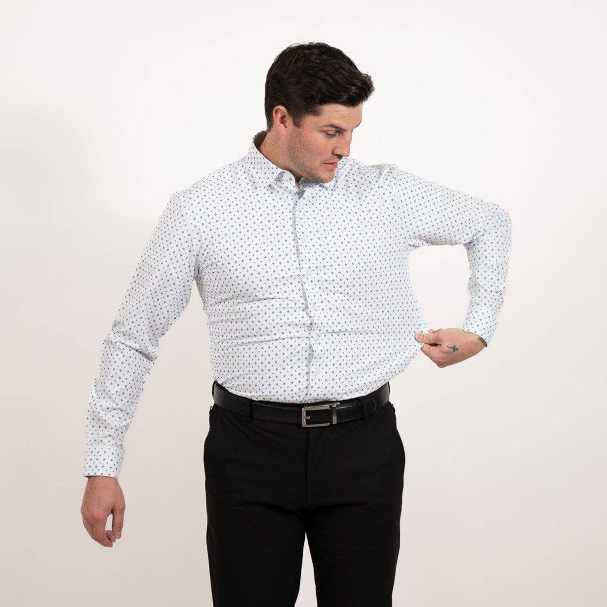 Hustle Sport Shirt - Long Sleeve - White Cobalt Diamond