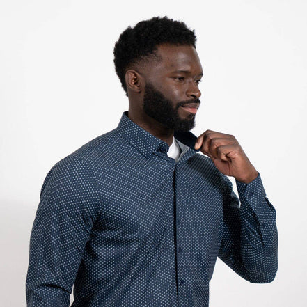 Hustle Sport Shirt - Long Sleeve - Navy Polka Dot