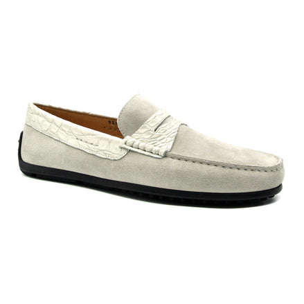 Monza Sueded Calfskin with Crocodile Driver, White