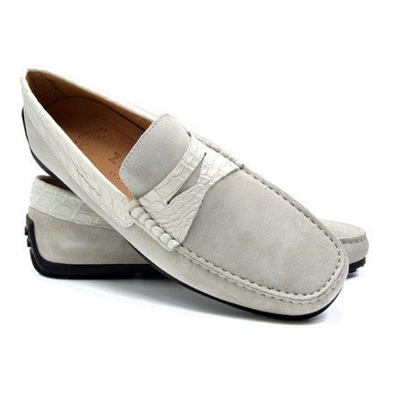 Monza Sueded Calfskin with Crocodile Driver, White