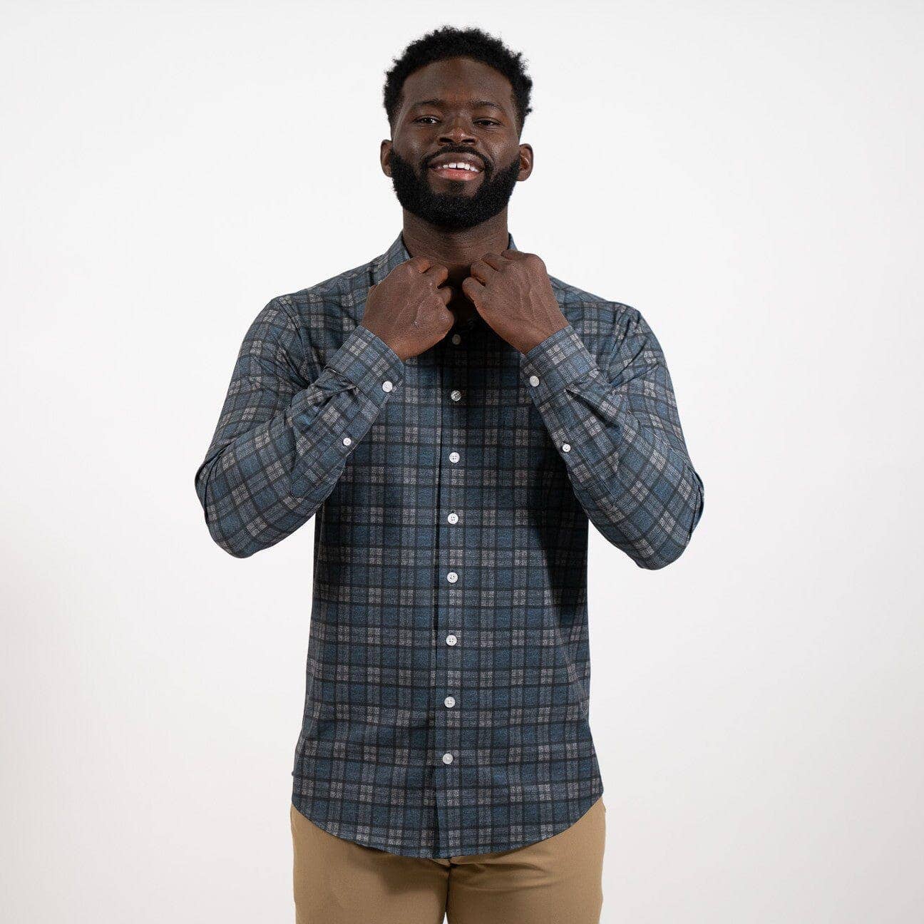 Hustle Sport Shirt - Long Sleeve - Navy Grey Flannel