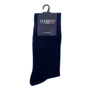 Navy blue sock with Clericci label on a white background
