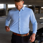 Hustle Sport Shirt - Long Sleeve - Light Blue Banker Stripe