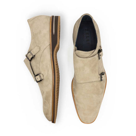 Legerra Sueded Goatskin Monkstrap, Sand