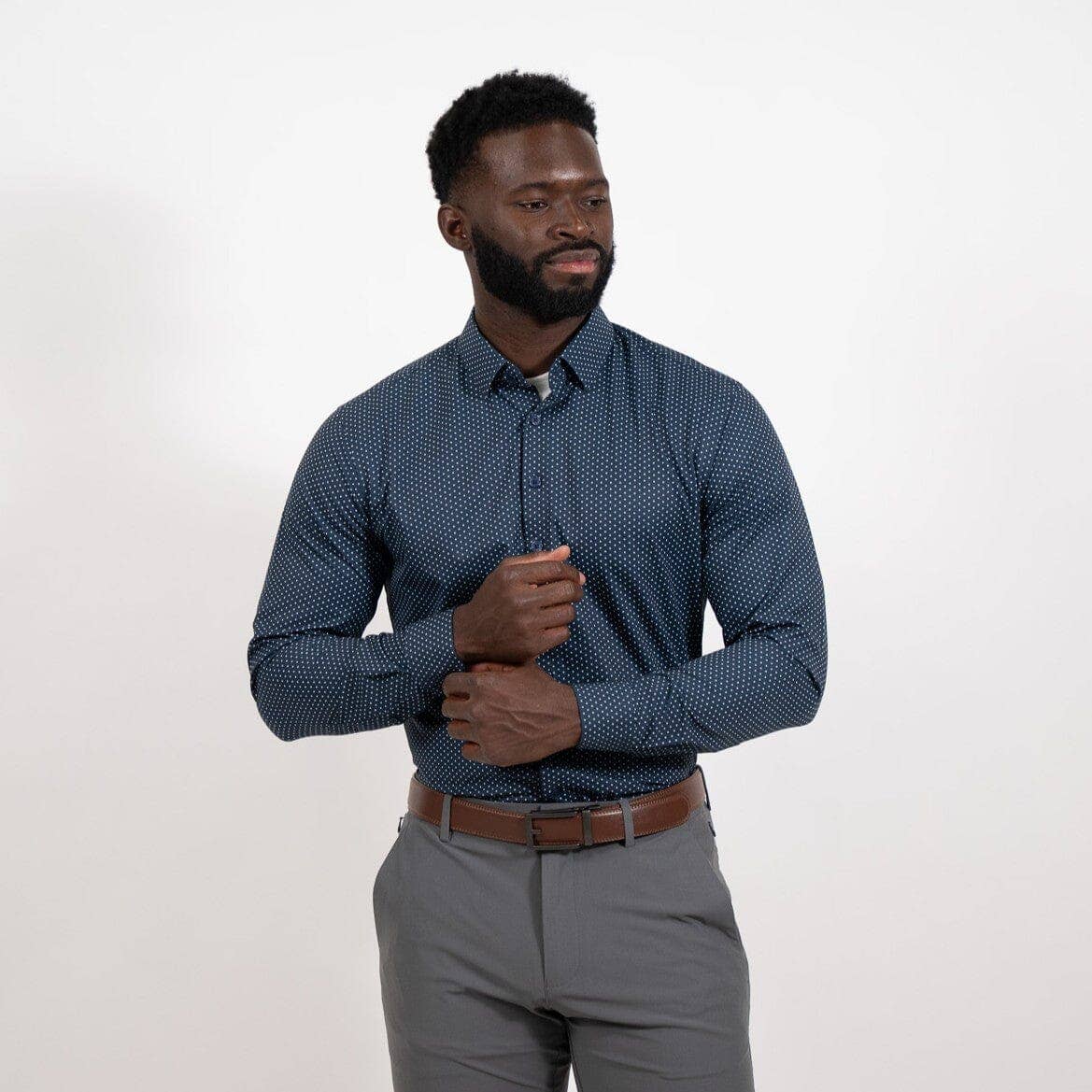 Hustle Sport Shirt - Long Sleeve - Navy Polka Dot