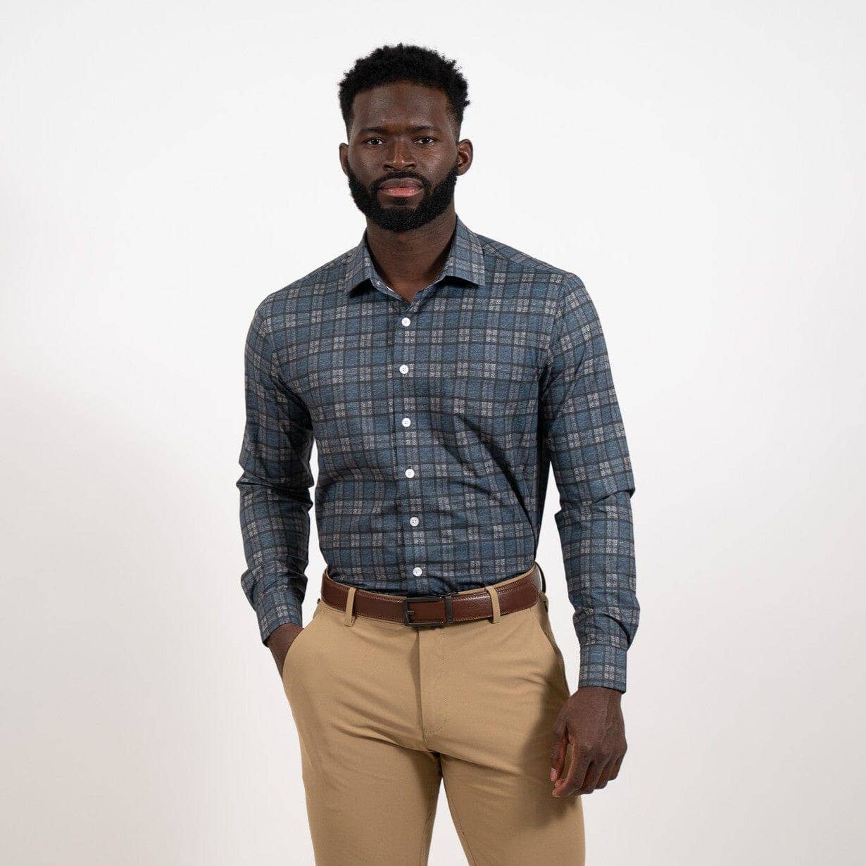 Hustle Sport Shirt - Long Sleeve - Navy Grey Flannel