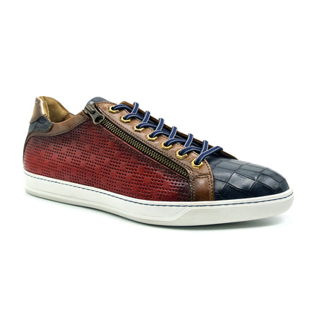 Brezza Calfskin & Embossed Crocodile Sneaker, Red