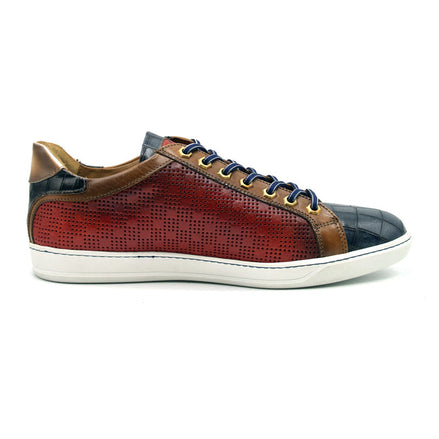 Brezza Calfskin & Embossed Crocodile Sneaker, Red