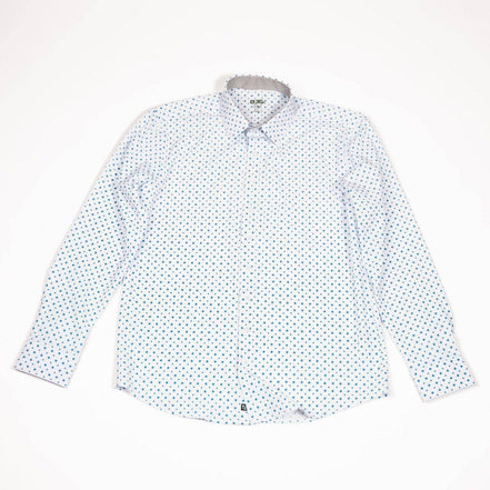 Hustle Sport Shirt - Long Sleeve - White Cobalt Diamond