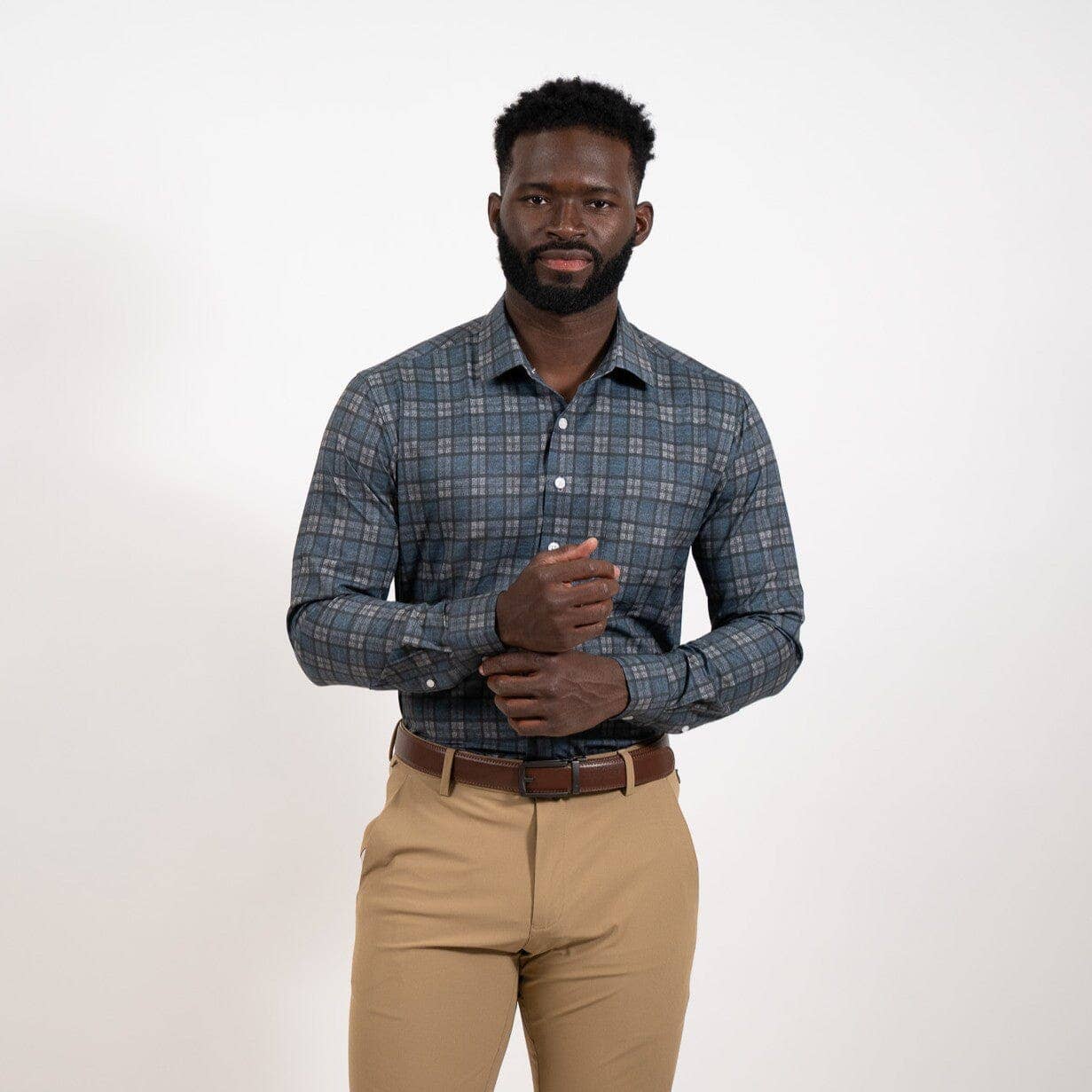 Hustle Sport Shirt - Long Sleeve - Navy Grey Flannel