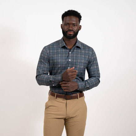Hustle Sport Shirt - Long Sleeve - Navy Grey Flannel