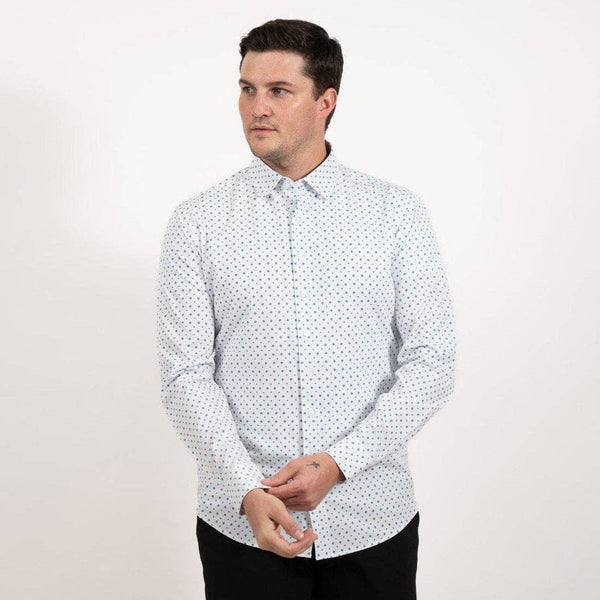 Hustle Sport Shirt - Long Sleeve - White Cobalt Diamond