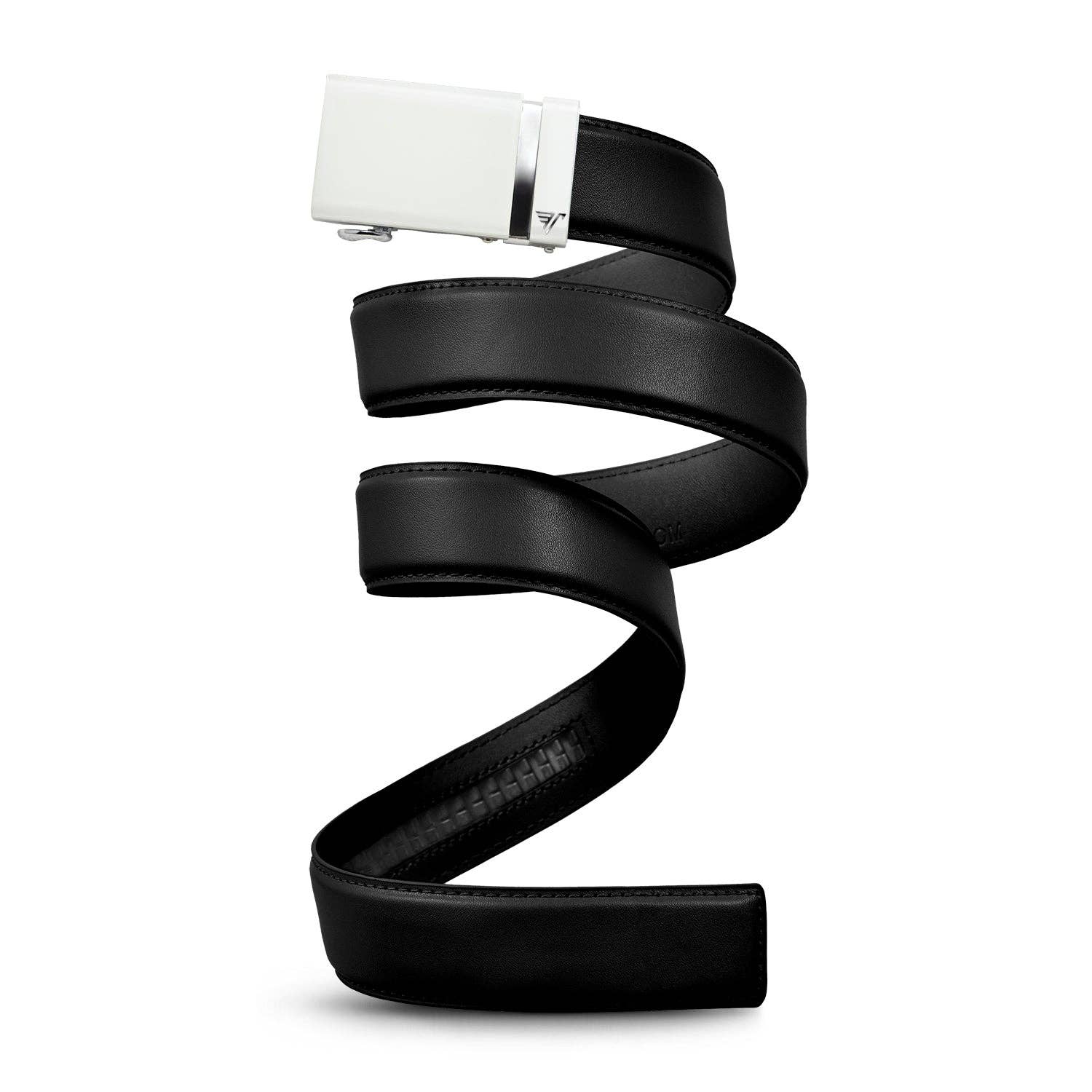 Brown leather belt coiled on a white background