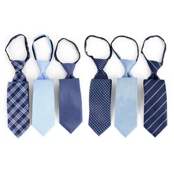 Microfiber Classic Blue Zipper Pre-Tied Neckties