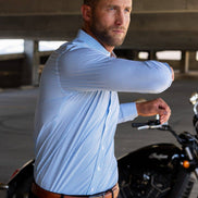 Hustle Sport Shirt - Long Sleeve - Light Blue Banker Stripe