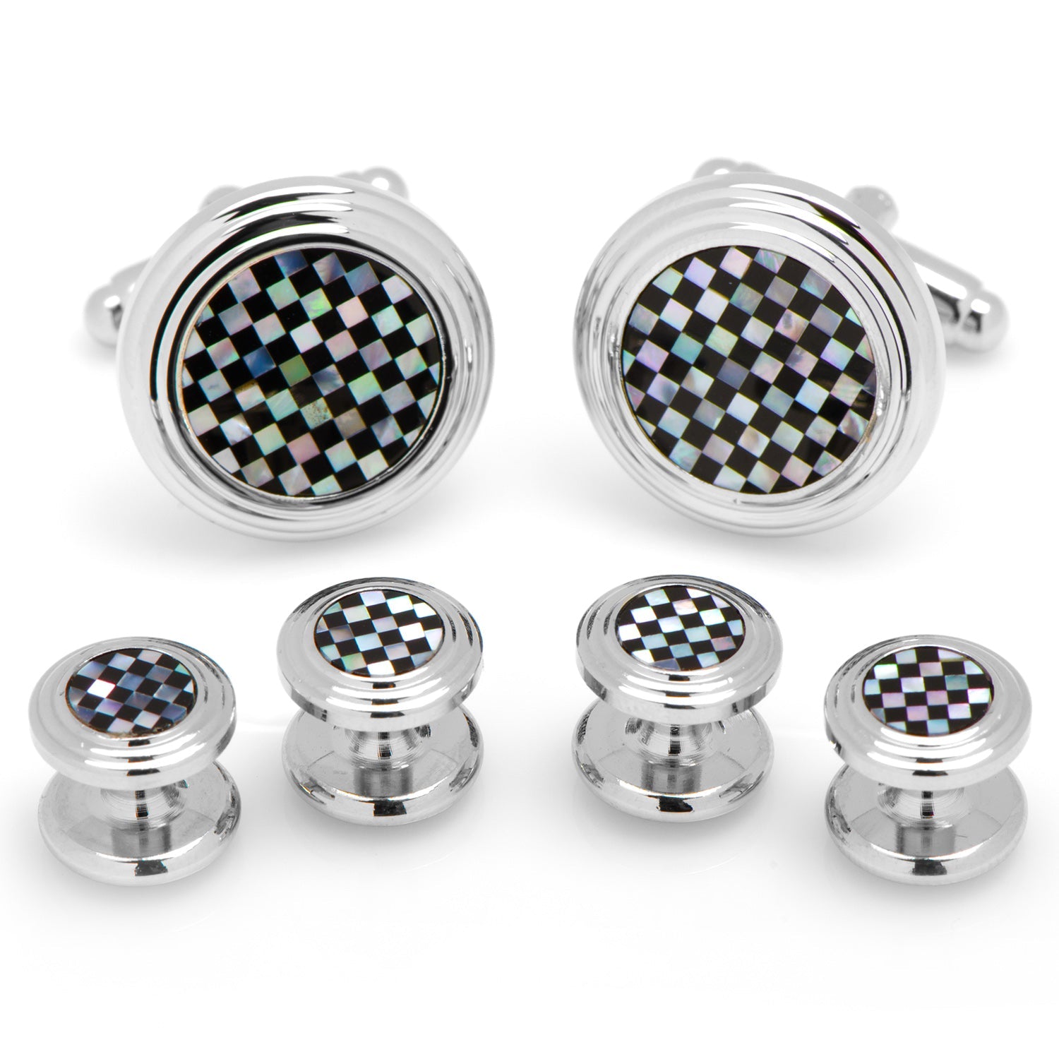 Onyx and Mother of Pearl Checker 5-Stud Set
