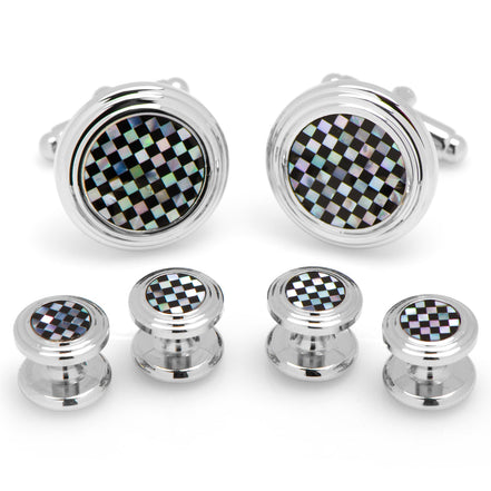 Onyx and Mother of Pearl Checker 5-Stud Set