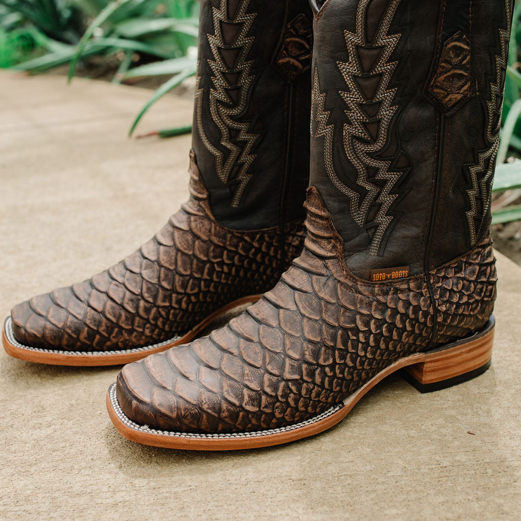 Soto Boots Mens Brown Python Print Boots