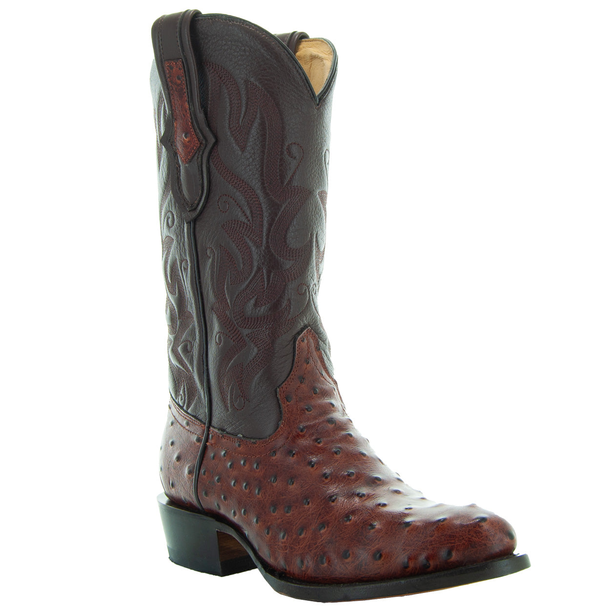 Men's Cognac Ostrich Print Cowboy Boots
