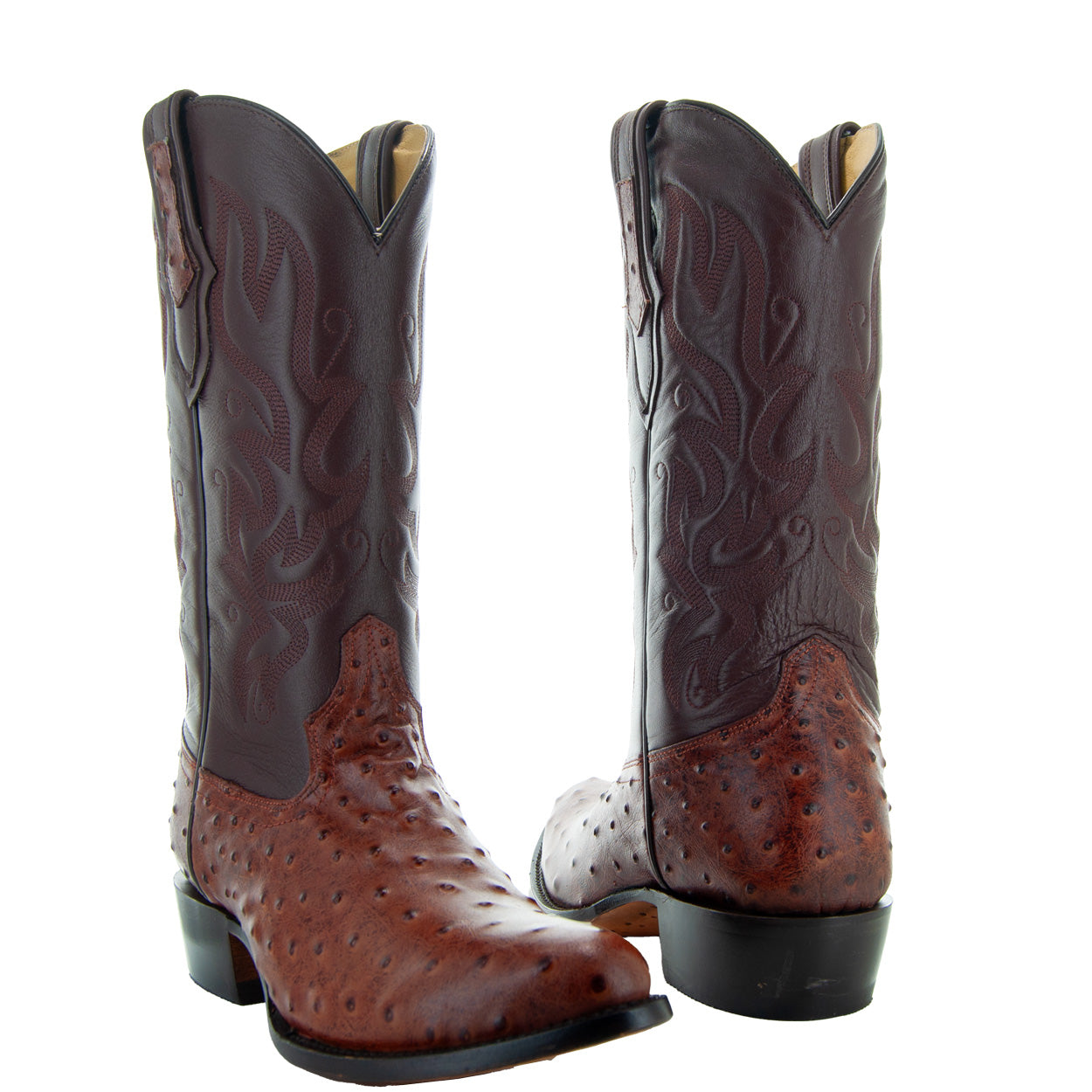Men's Cognac Ostrich Print Cowboy Boots