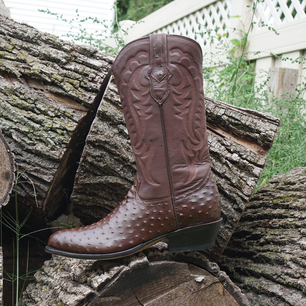Men's  Brown Ostrich Print Cowboy Boots
