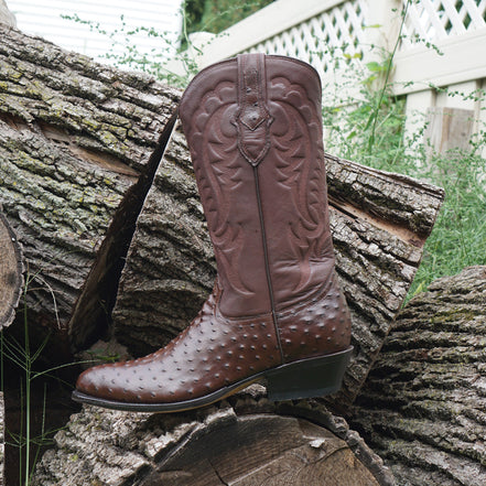 Men's  Brown Ostrich Print Cowboy Boots