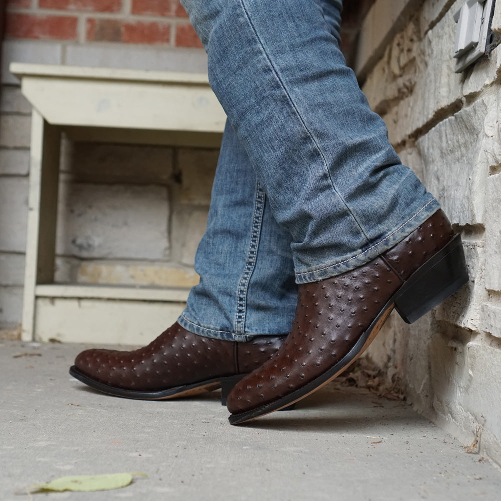 Men's  Brown Ostrich Print Cowboy Boots