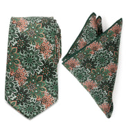 Green Floral Tie and Pocket Square Gift Set