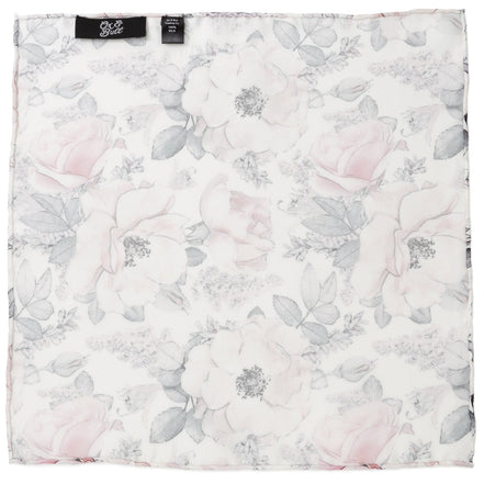 Painted Floral Gray Necktie and Pocket Square Gift Set