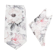 Painted Floral Gray Necktie and Pocket Square Gift Set