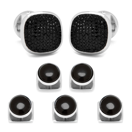 Mixed Pave Crystal and Onyx 5-Stud Set