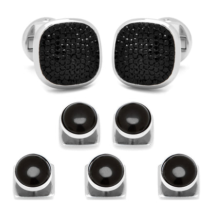 Mixed Pave Crystal and Onyx 5-Stud Set