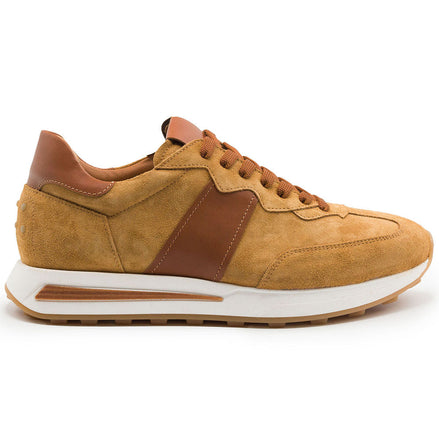 Roxi Suede & Calfskin Sneaker, Cognac