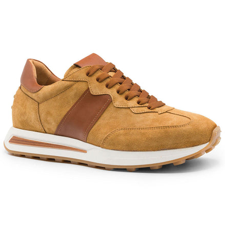 Roxi Suede & Calfskin Sneaker, Cognac