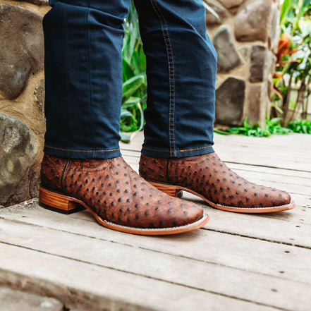 Soto Boots Mens Out of the Wild Cognac Ostrich Print Boots