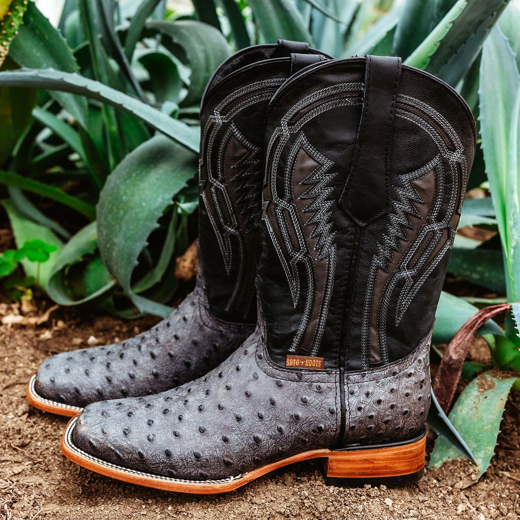 Soto Boots Mens Out of the Wild Black Ostrich Print Boots