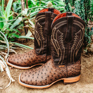 Soto Boots Mens Out of the Wild Brown Ostrich Print Boots
