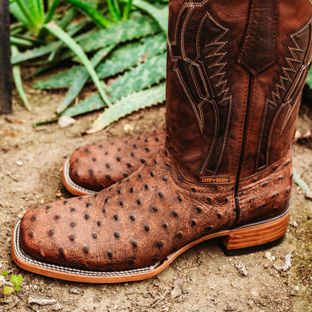 Soto Boots Mens Out of the Wild Cognac Ostrich Print Boots