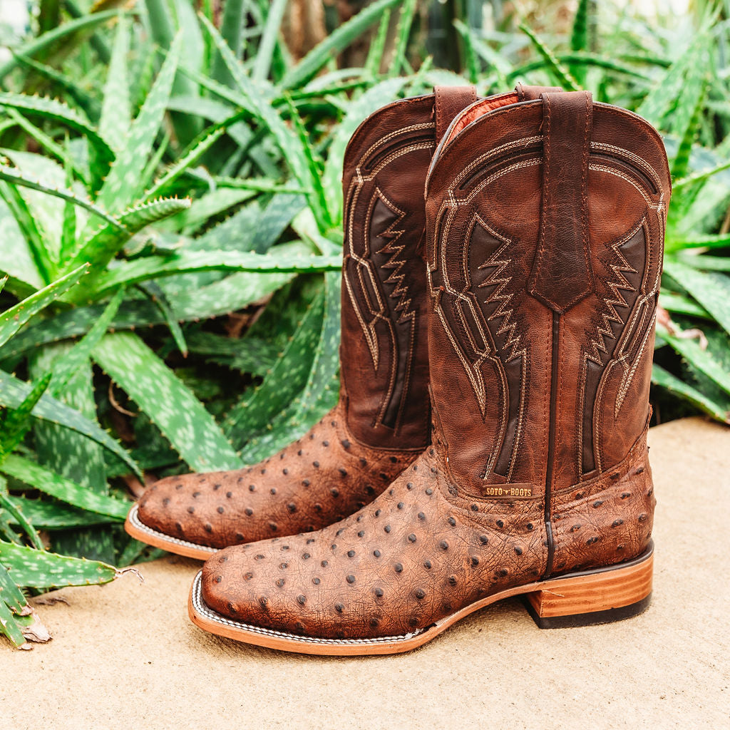 Soto Boots Mens Out of the Wild Cognac Ostrich Print Boots