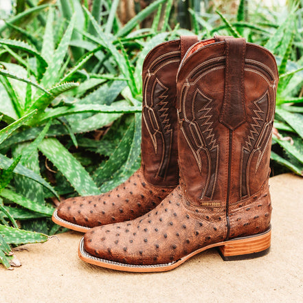 Soto Boots Mens Out of the Wild Cognac Ostrich Print Boots