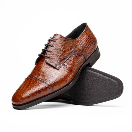 Andrea Crocodile Lace Up, Cognac