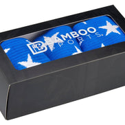 Bamboo Sports Red White and Blue Premium Bamboo Rayon Crew Work Socks- Moisture Wicking, Odor Eliminating Red, White, and Blue American Flag 4th of July Socks for Men and Women Gift Box 3 Pair