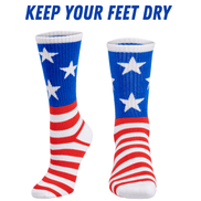 Bamboo Sports Red White and Blue Premium Bamboo Rayon Crew Work Socks- Moisture Wicking, Odor Eliminating Red, White, and Blue American Flag 4th of July Socks for Men and Women Gift Box 3 Pair